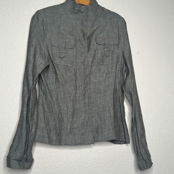 Richard Malcolm Linen Military Style Button Up Top Gray Size 6 - Picture 3 of 9